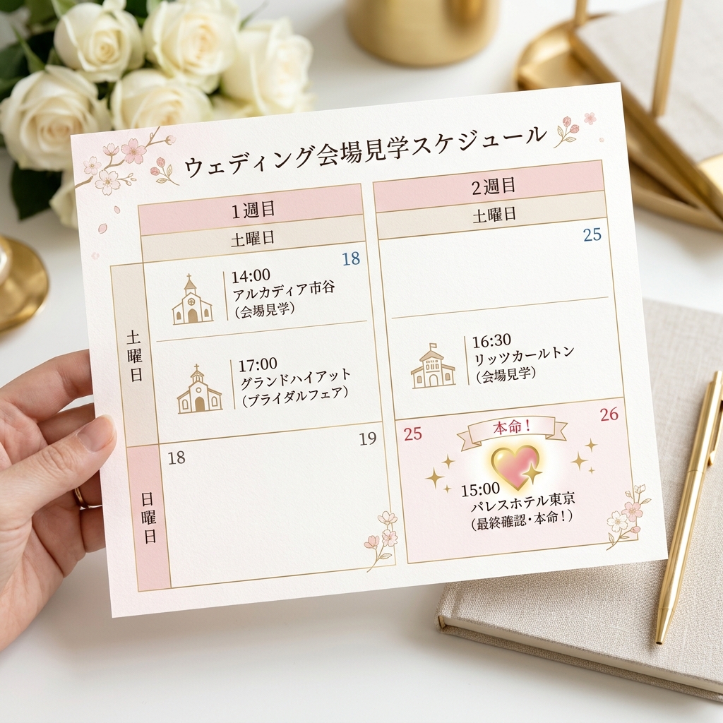 ブライダルフェアを2週間で4件効率よく回るスケジュール例