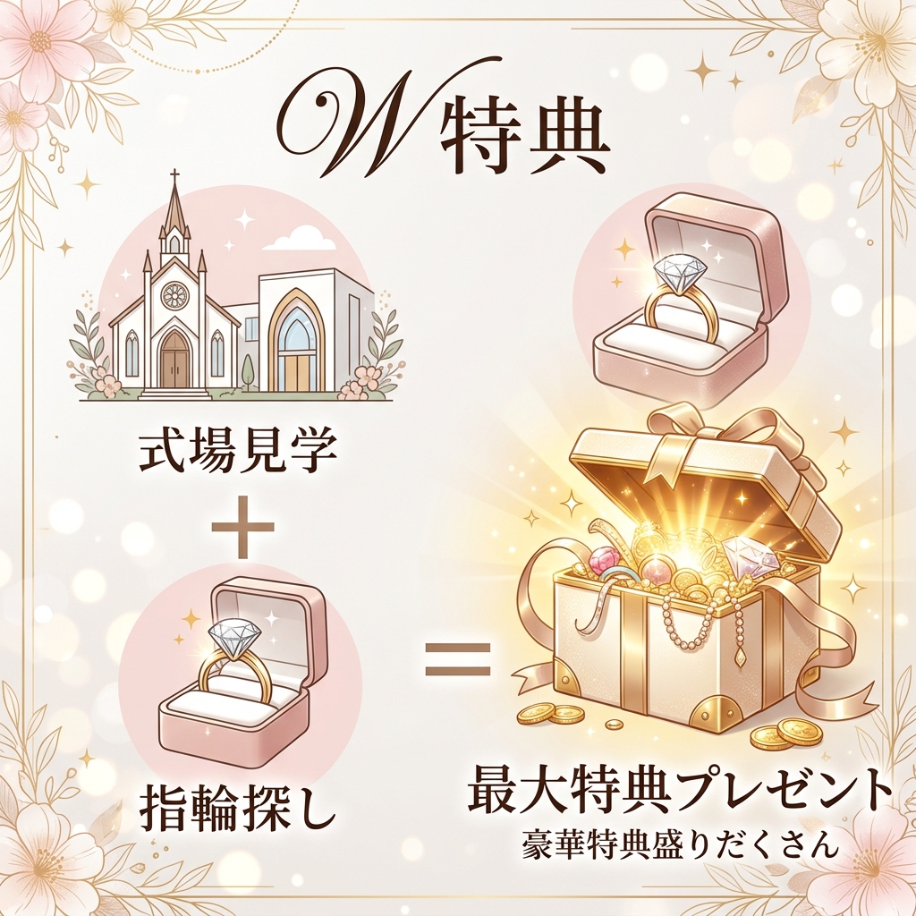 ハナユメの式場見学キャンペーンと指輪探しキャンペーンを併用したW特典のイメージ