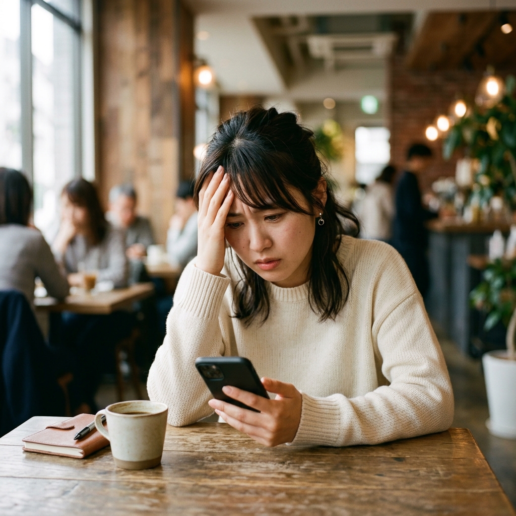 キャンペーン特典の条件を見落として心配する女性のイメージ