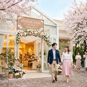 初めてのブライダルフェアに参加するカップルのイメージ