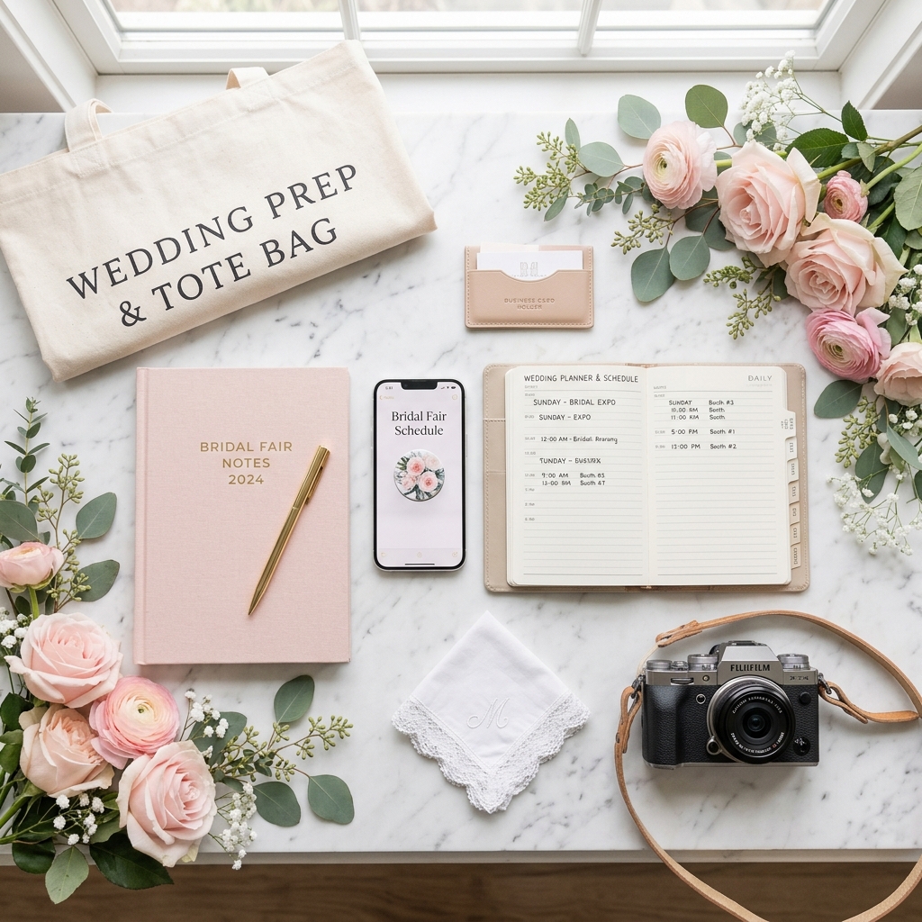 ブライダルフェアの持ち物リスト（メモ帳・スマホ・バッグ）