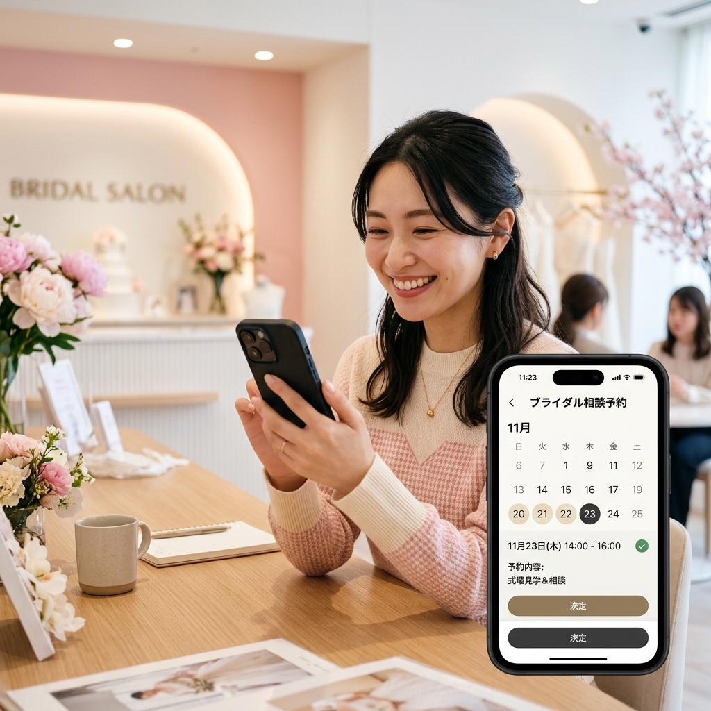 ハナユメ相談カウンターをスマホで予約する女性のイメージ