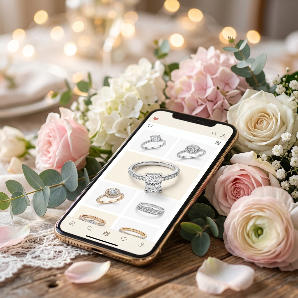 スマートフォンで結婚指輪を探しているイメージ
