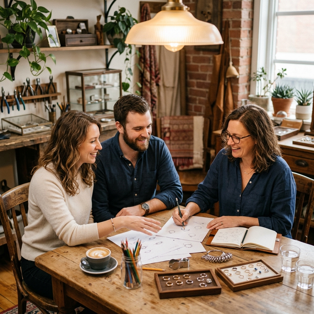 ithのアトリエでカップルがつくり手と相談しているイメージ