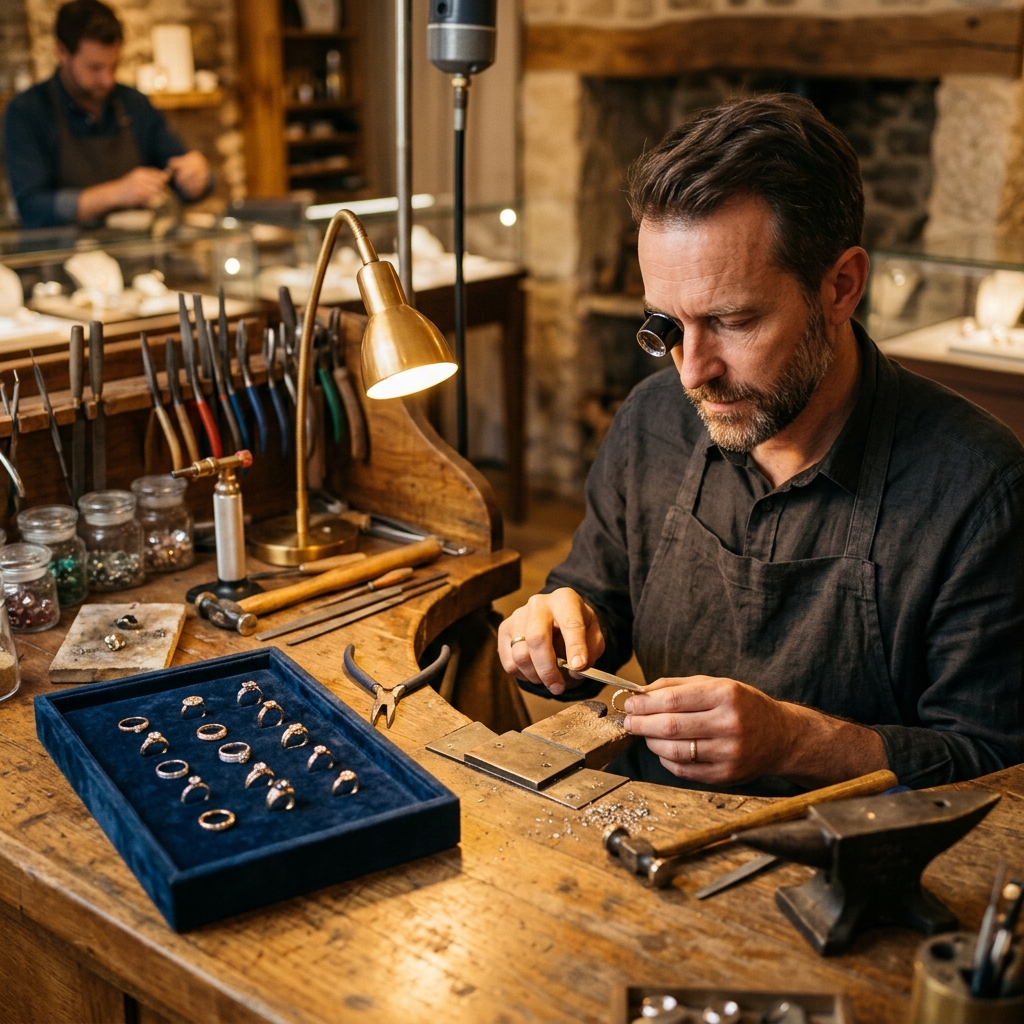 ithのアトリエで職人が指輪を手作りしているイメージ