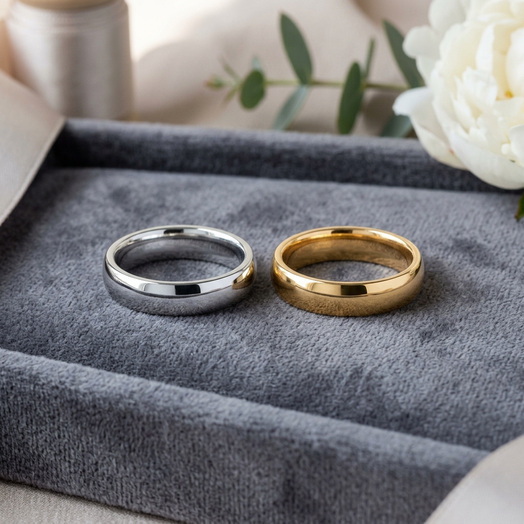 プラチナと18Kイエローゴールドの結婚指輪の比較イメージ
