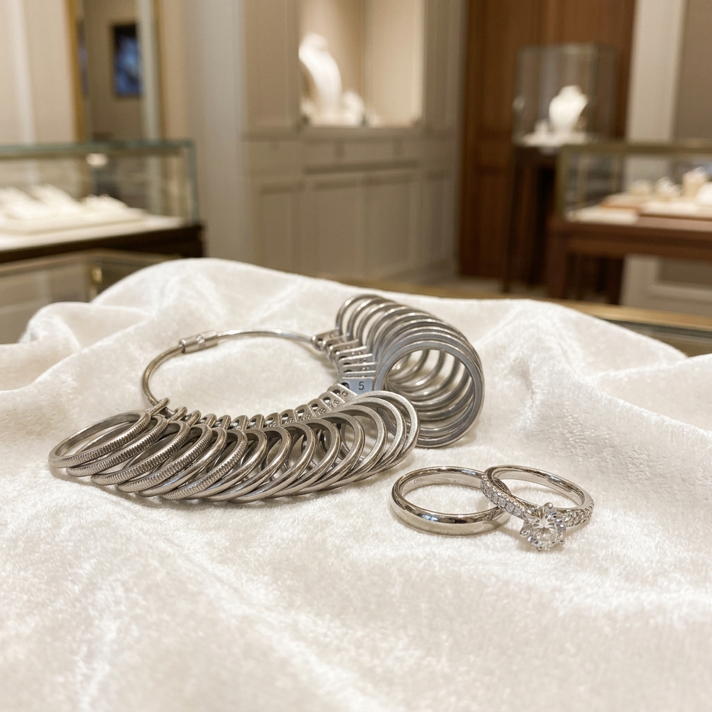 プロ用のリングゲージと結婚指輪のイメージ