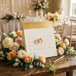 カレンダーと結婚指輪で購入時期をイメージした写真