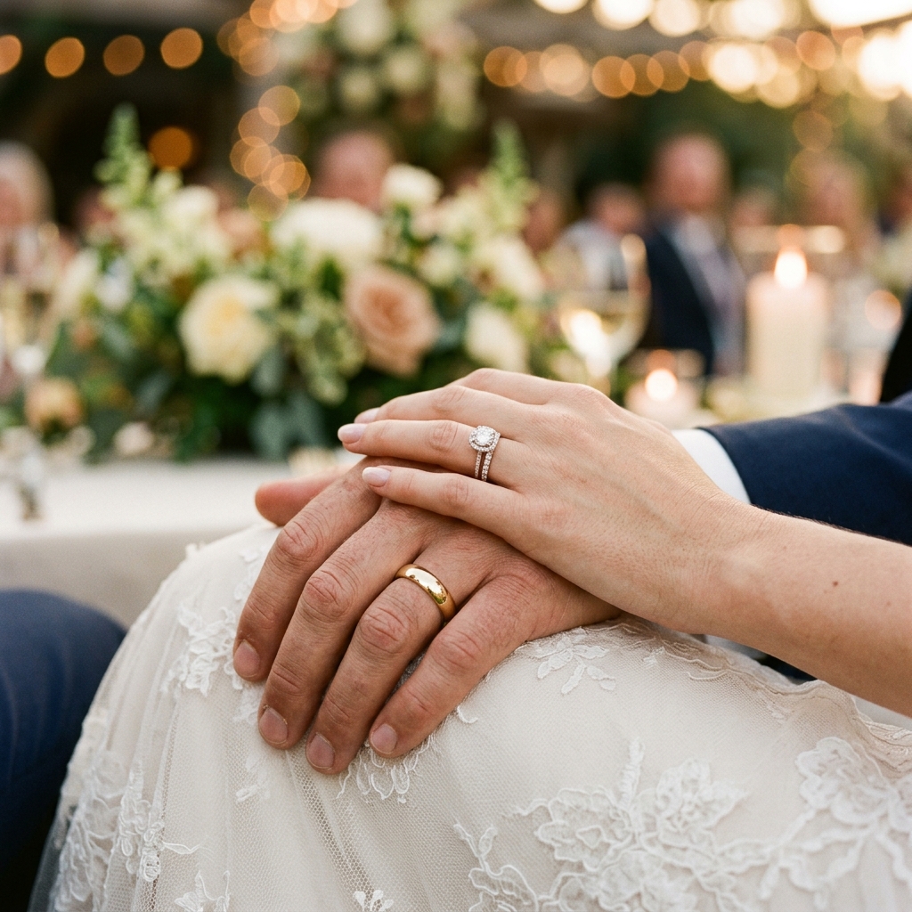 カップルが指輪を着けた手を合わせているイメージ