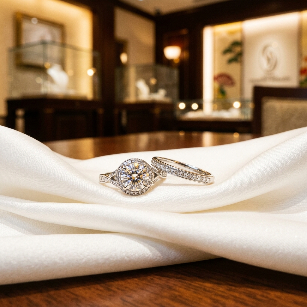 銀座ダイヤモンドシライシの婚約指輪と結婚指輪。高品質なダイヤモンドが輝く老舗ブランドのイメージ