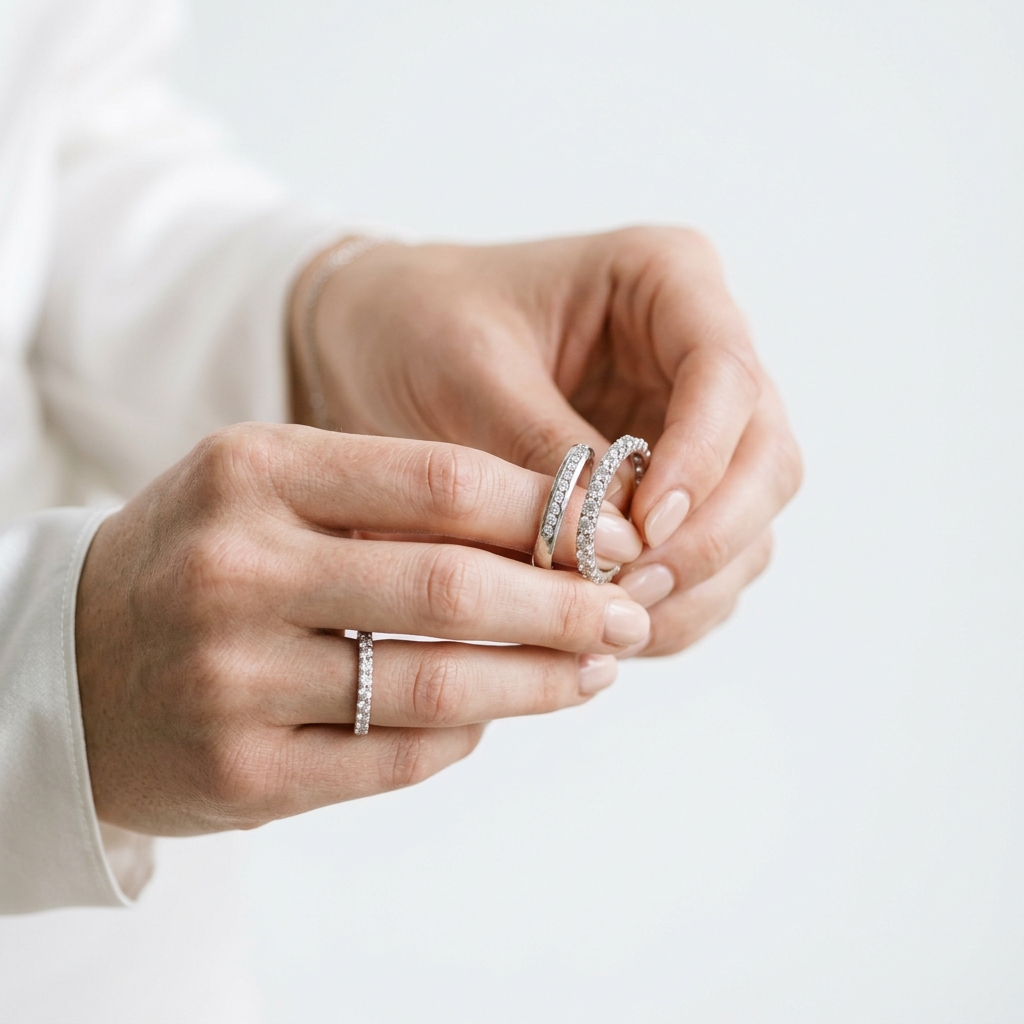 プラチナの結婚指輪を手に持つイメージ