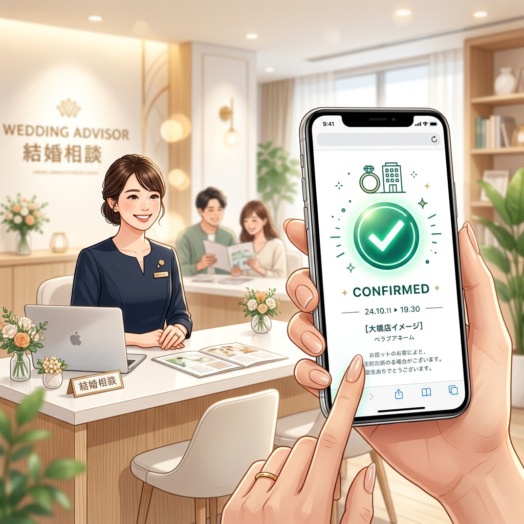 スマホでスマートに結婚式場予約を行うイメージ