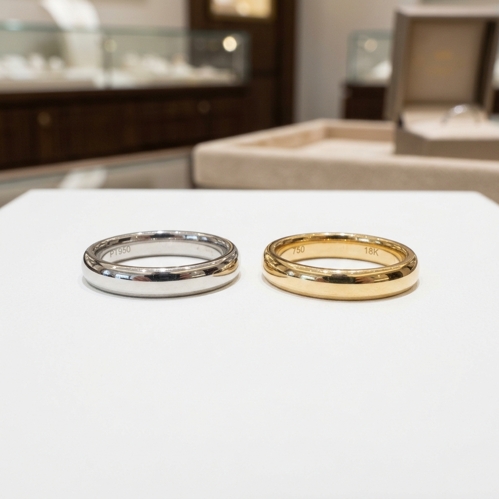 プラチナとゴールドの結婚指輪の比較イメージ