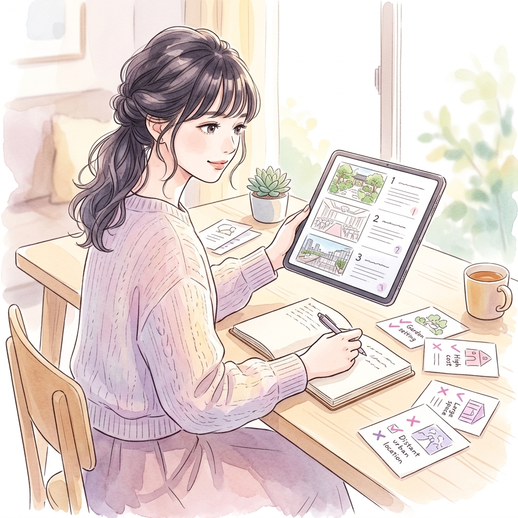 結婚式場を比較検討するイメージ