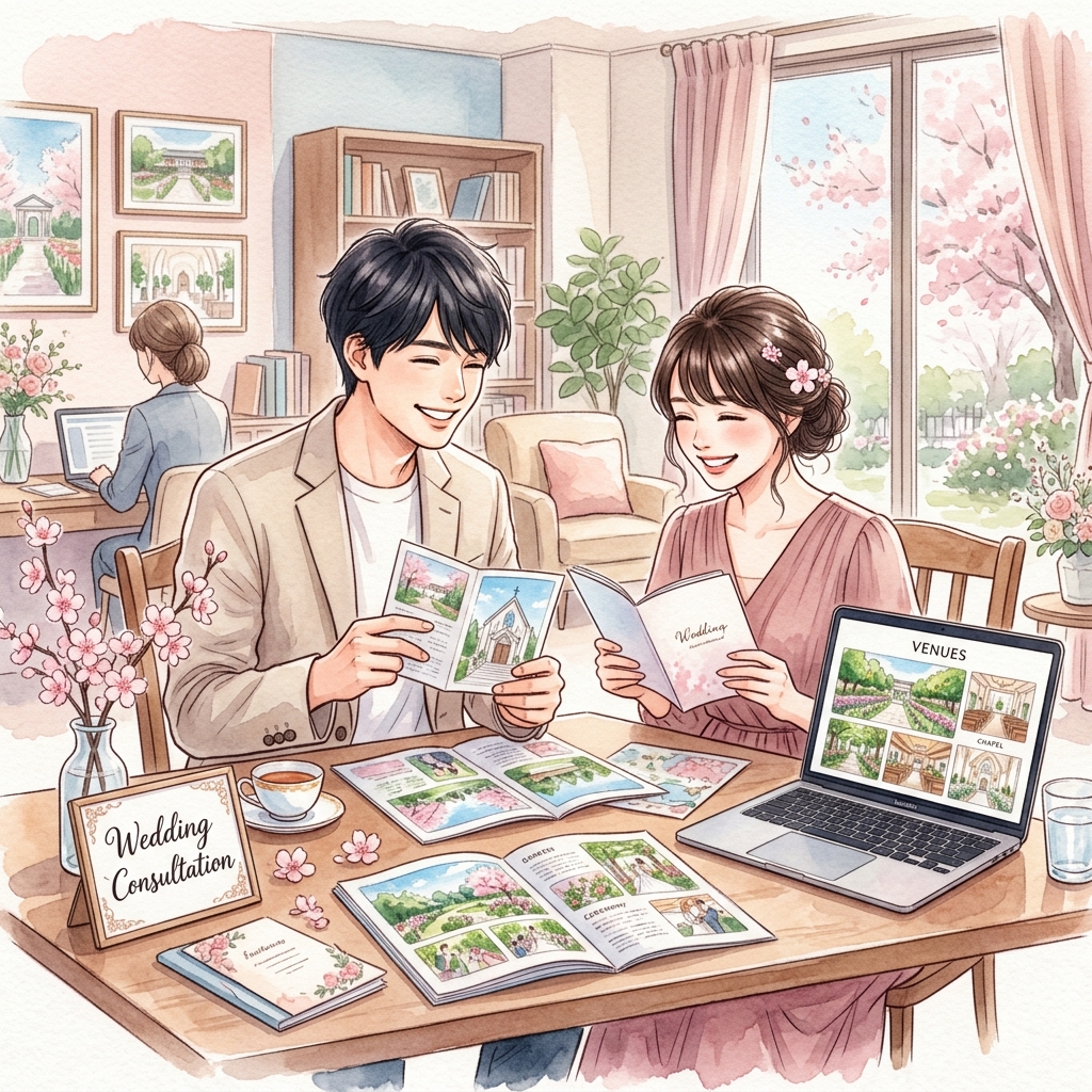 ゼクシィで結婚式場を探すカップルのイメージ